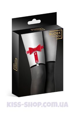 Гартер на ногу Bijoux Pour Toi - WITH BOW Red, сексуальна підв'язка з бантиком, екошкіра