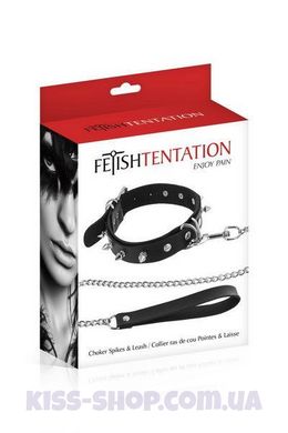 Нашийник з повідцем Fetish Tentation Spikes and Leash, Черный