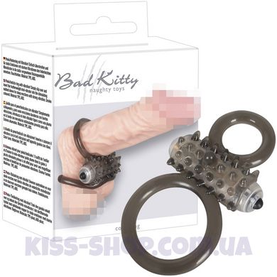 Віброкільце на член та мошонку Bad Kitty Cock Ring Bullet, серый