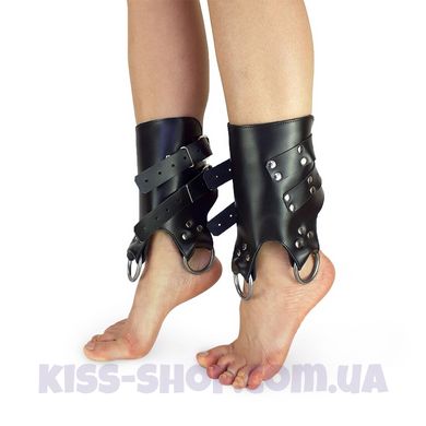 Поножі манжети для подвіса за ноги Leg Cuffs, натуральна шкіра, колір чорний