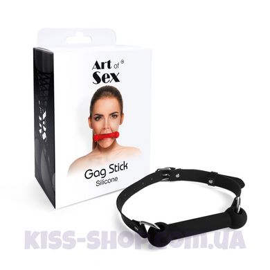 Кляп Палиця, силікон та натуральна шкіра, Art of Sex - Gag Stick Silicon, Чорний