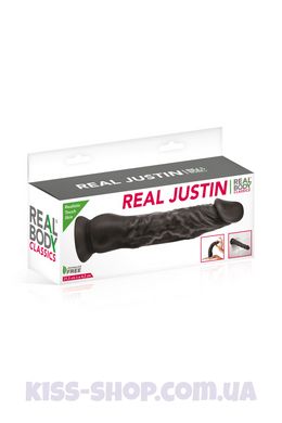 Чорний фалоімітатор на присосці Real Body Justin 21,5 см