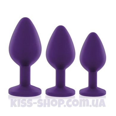Набір силіконових анальних пробок із кристалом Rianne S: Booty Plug Set Purple, діаметр 2,7см, 3,5см