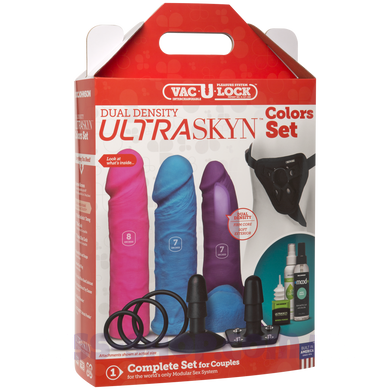 Набір для страпону Doc Johnson Vac-U-Lock Dual Density UltraSKYN Colors Set, діаметр 3х4,5 см