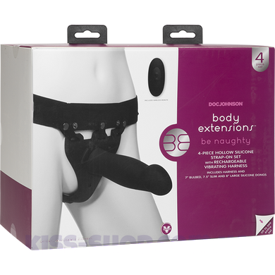 Набор для страпона с вибрацией Doc Johnson Body Extensions - BE Naughty - Black