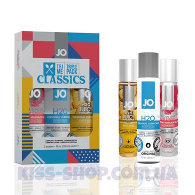 Набір System JO Tri-Me Triple Pack — Classics (3×30 мл) водна, силіконова та смакова змазка