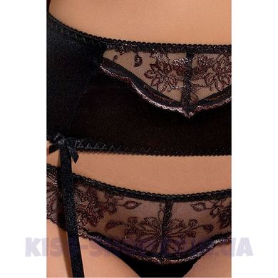 Комплект білизни BRIDA SET OpenBra black S/M - Passion Exclusive: трусики-танга, пояс, відкритий ліф